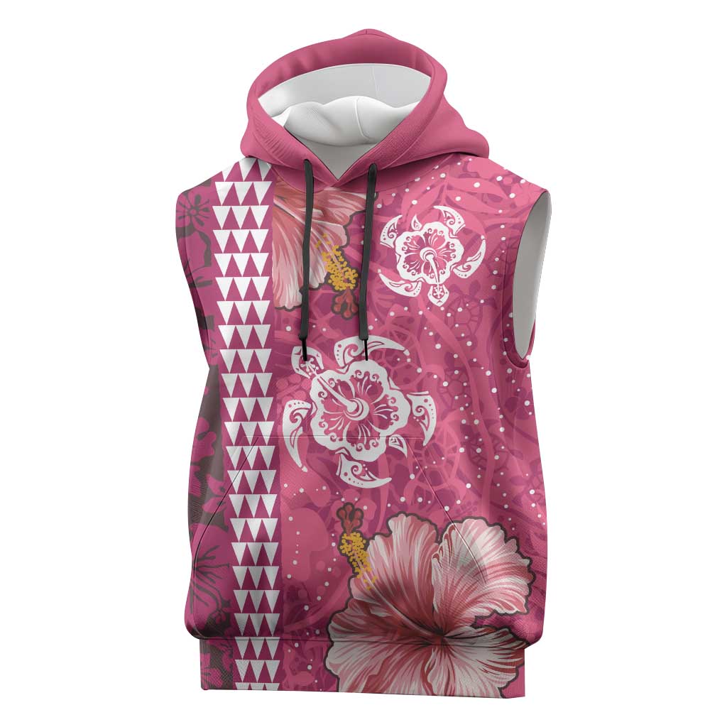 Pink Hibiscus Turle Sleeveless Hoodie Hawaiian Style Tribal Tapa Pattern LT9 Pink - Polynesian Pride