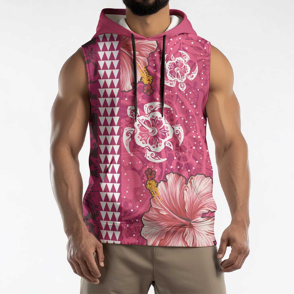 Pink Hibiscus Turle Sleeveless Hoodie Hawaiian Style Tribal Tapa Pattern LT9 - Polynesian Pride