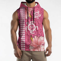Pink Hibiscus Turle Sleeveless Hoodie Hawaiian Style Tribal Tapa Pattern LT9 - Polynesian Pride