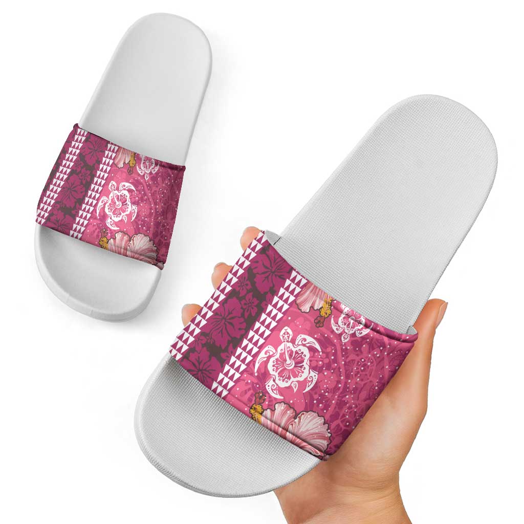 Pink Hibiscus Turle Slide Sandals Hawaiian Style Tribal Tapa Pattern - Polynesian Pride