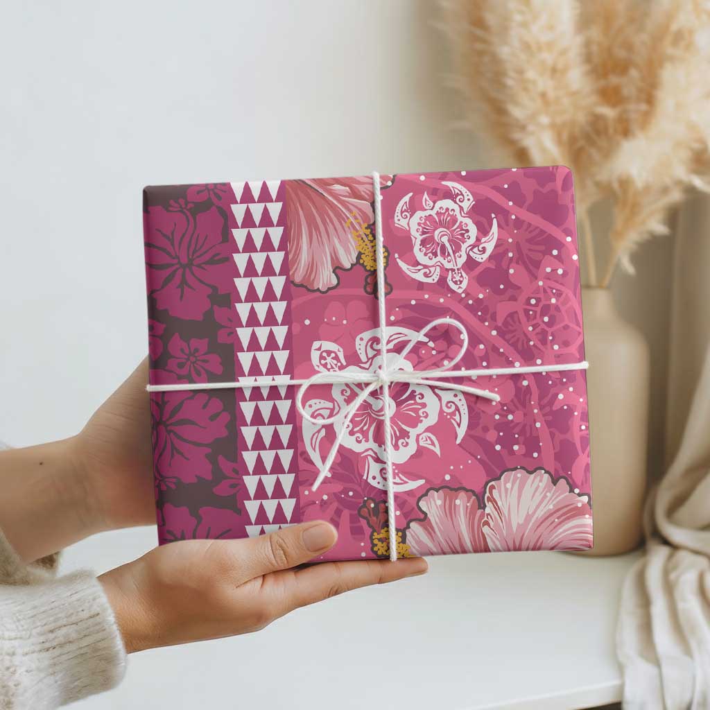 Pink Hibiscus Turle Wrapping Paper Hawaiian Style Tribal Tapa Pattern - Polynesian Pride