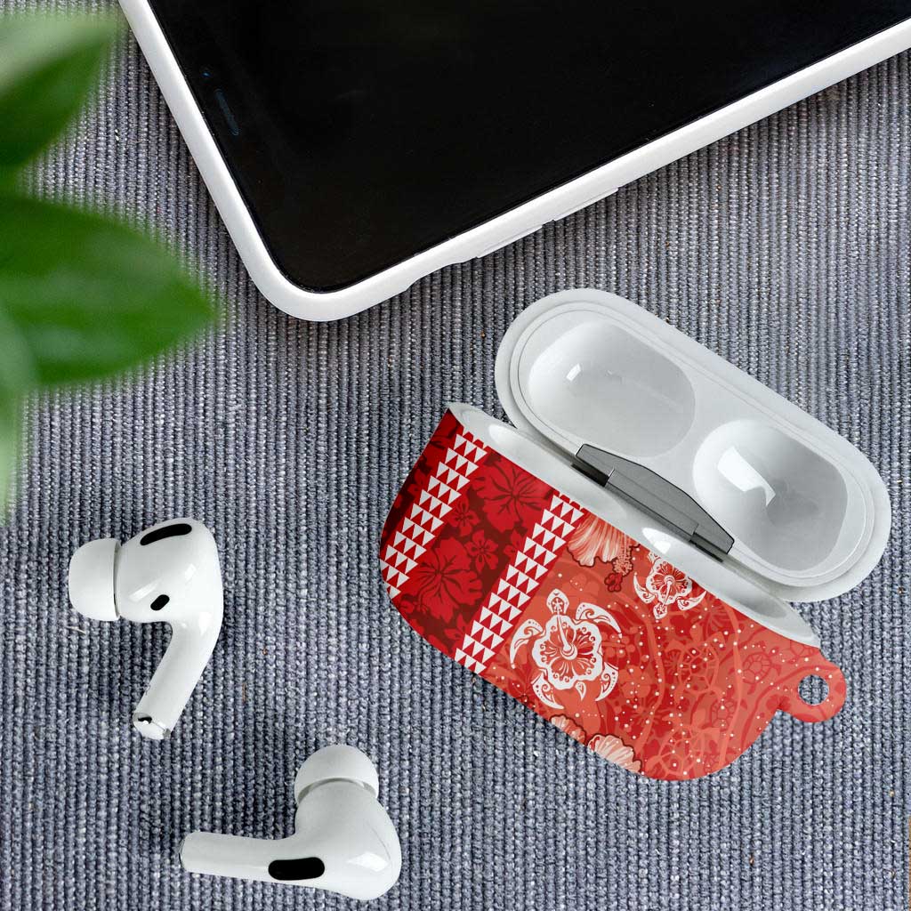 Red Hibiscus Turle AirPods Case Hawaiian Style Tribal Tapa Pattern - Polynesian Pride