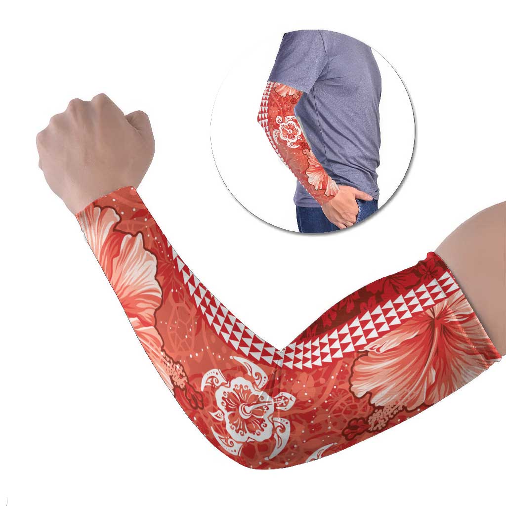 Red Hibiscus Turle Arm Sleeves Hawaiian Style Tribal Tapa Pattern LT9 Set of 2 Red - Polynesian Pride