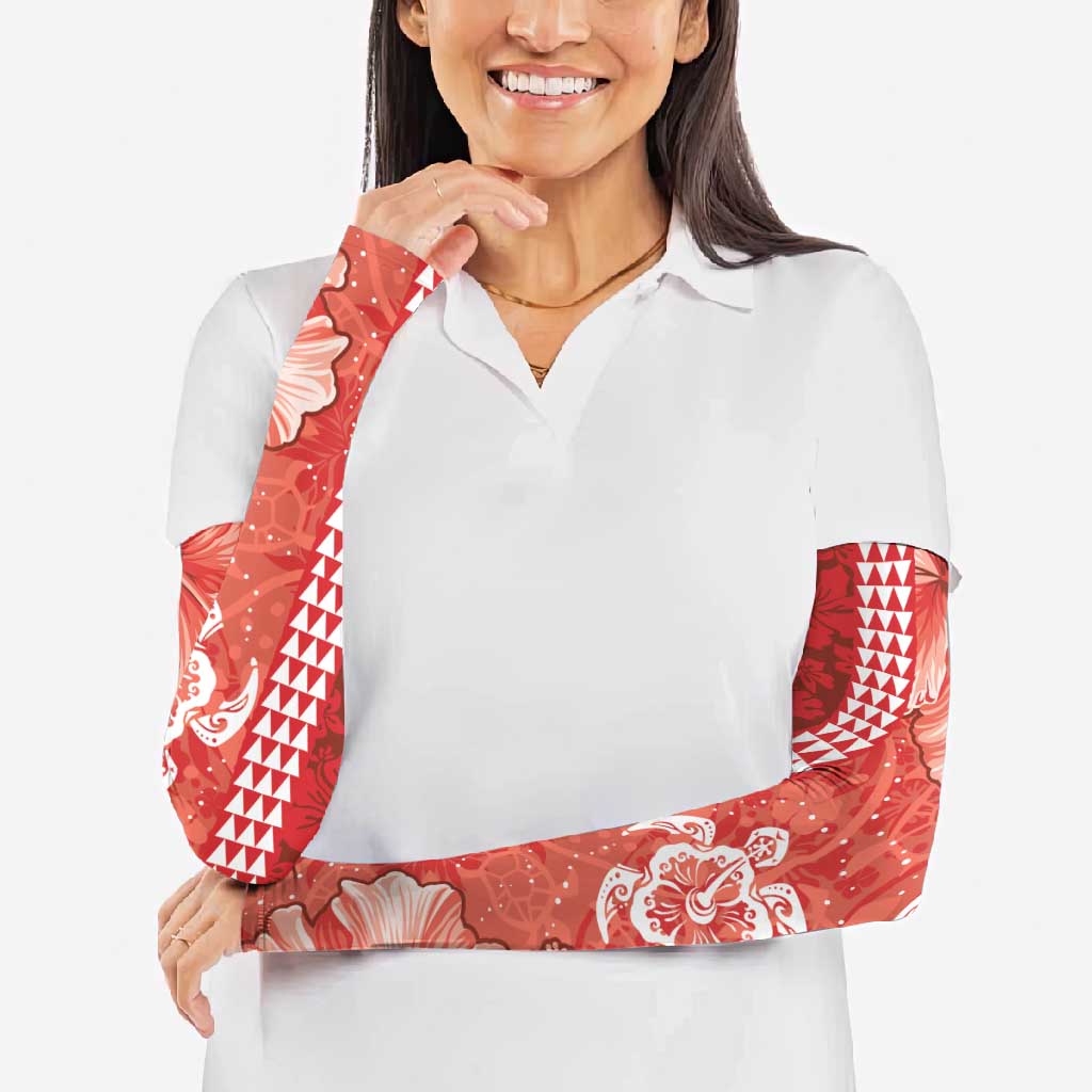 Red Hibiscus Turle Arm Sleeves Hawaiian Style Tribal Tapa Pattern - Polynesian Pride
