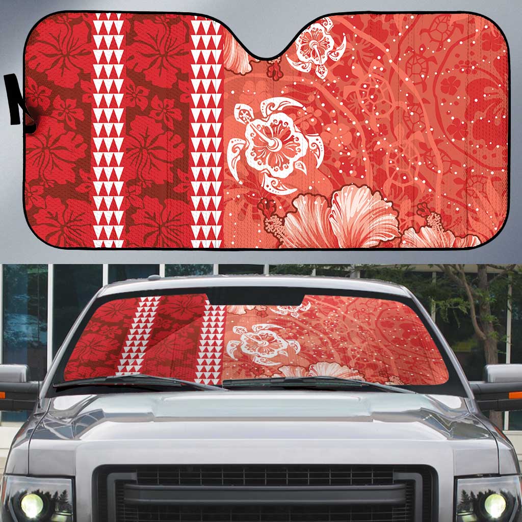 Red Hibiscus Turle Auto Sun Shade Hawaiian Style Tribal Tapa Pattern LT9 Red - Polynesian Pride