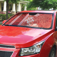 Red Hibiscus Turle Auto Sun Shade Hawaiian Style Tribal Tapa Pattern - Polynesian Pride