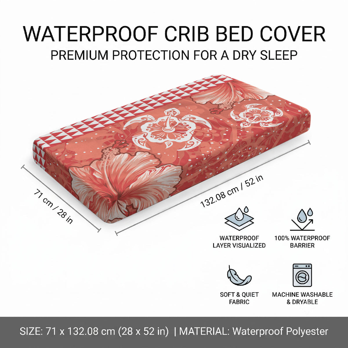 Red Hibiscus Turtle Baby Bed Cover Hawaiian Style Tribal Tapa Pattern LT9 - Polynesian Pride