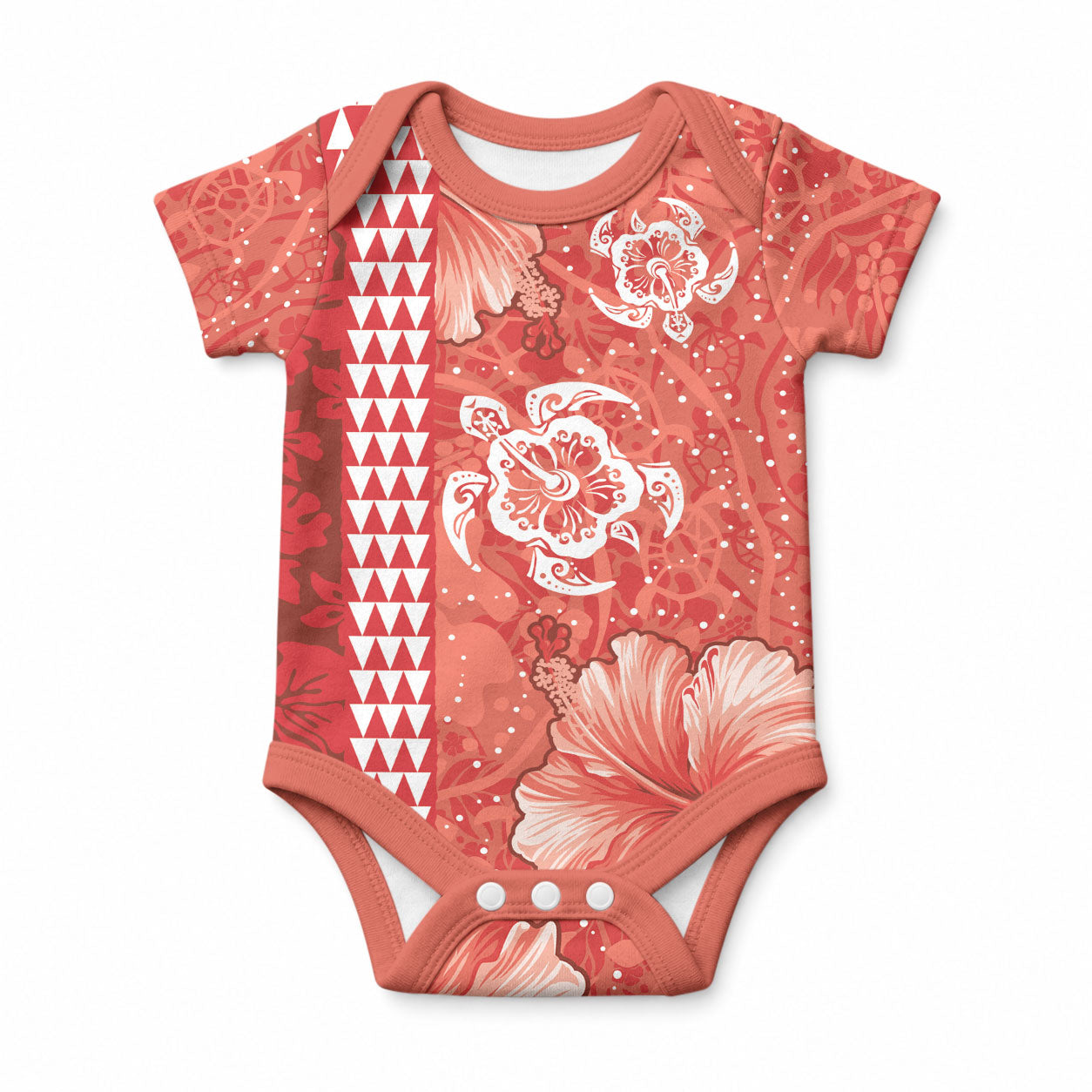Red Hibiscus Turtle Baby Onesie Hawaiian Style Tribal Tapa Pattern LT9 Red - Polynesian Pride