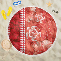 Red Hibiscus Turle Beach Blanket Hawaiian Style Tribal Tapa Pattern