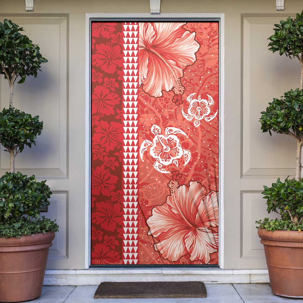 Red Hibiscus Turle Door Cover Hawaiian Style Tribal Tapa Pattern LT9 Red - Polynesian Pride