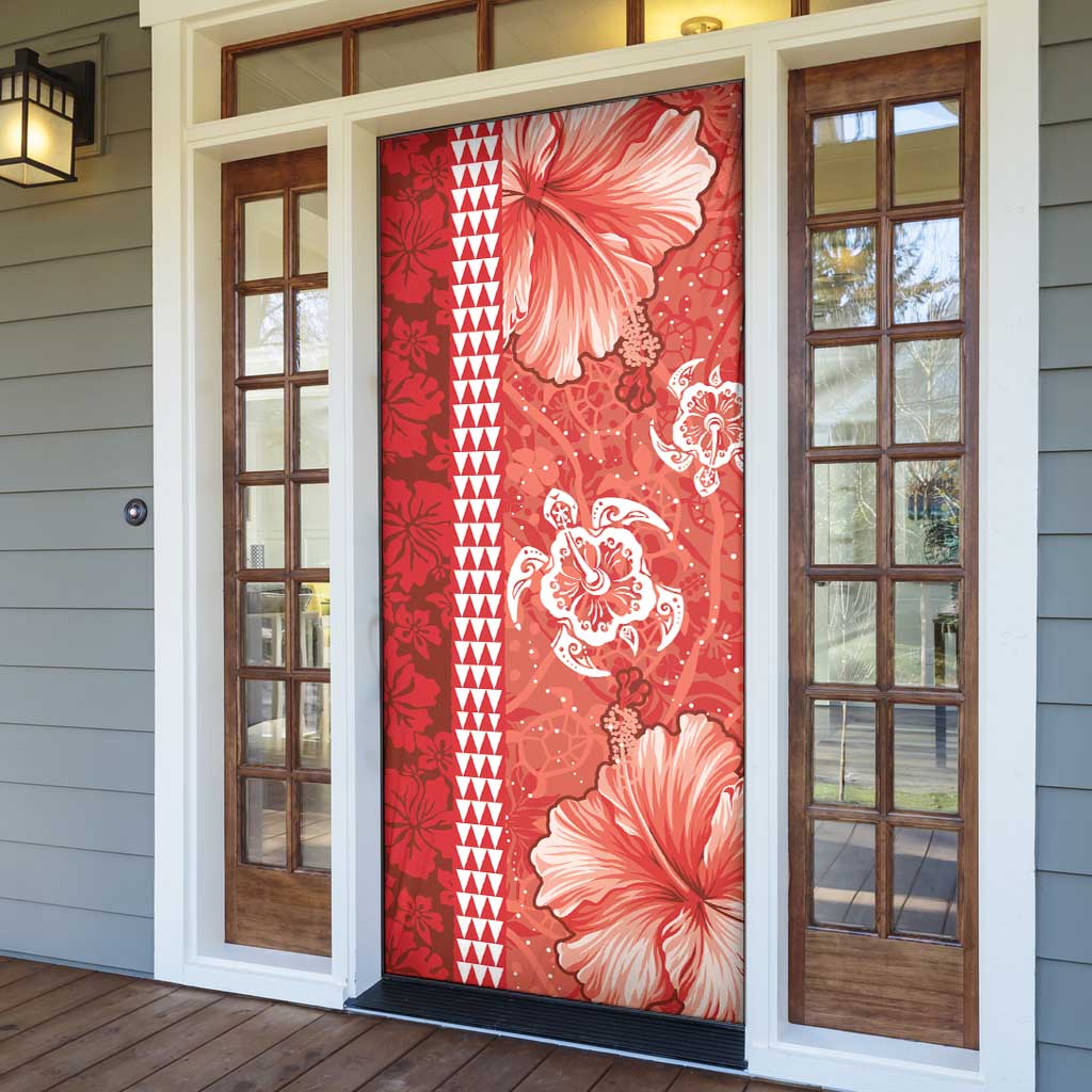 Red Hibiscus Turle Door Cover Hawaiian Style Tribal Tapa Pattern LT9 - Polynesian Pride