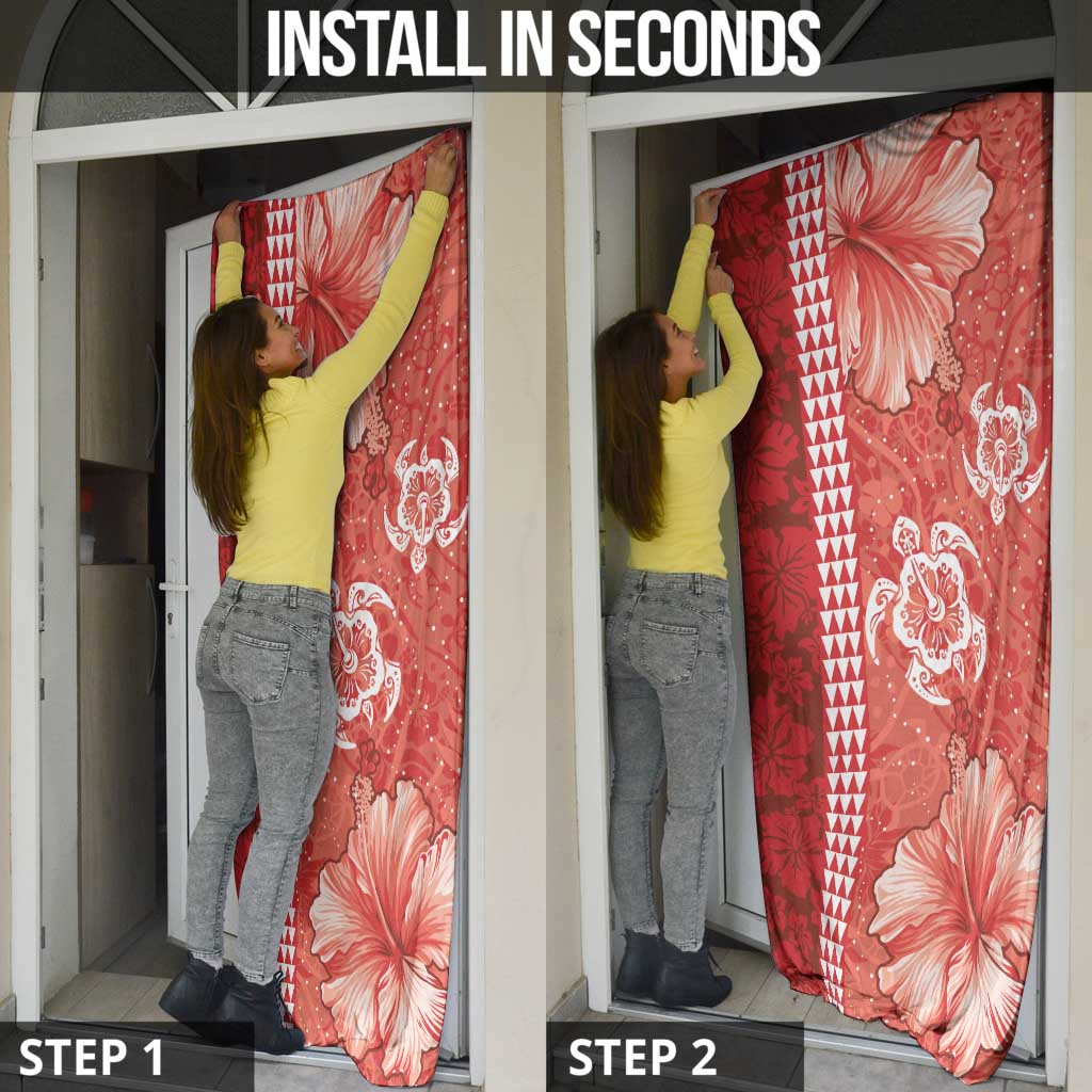 Red Hibiscus Turle Door Cover Hawaiian Style Tribal Tapa Pattern LT9 - Polynesian Pride