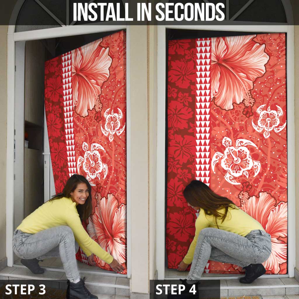 Red Hibiscus Turle Door Cover Hawaiian Style Tribal Tapa Pattern LT9 - Polynesian Pride