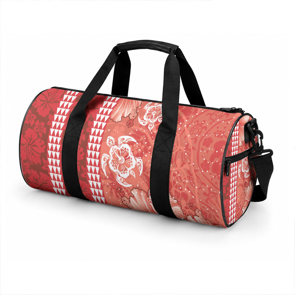 Red Hibiscus Turtle Duffle Bag Hawaiian Style Tribal Tapa Pattern LT9 - Polynesian Pride