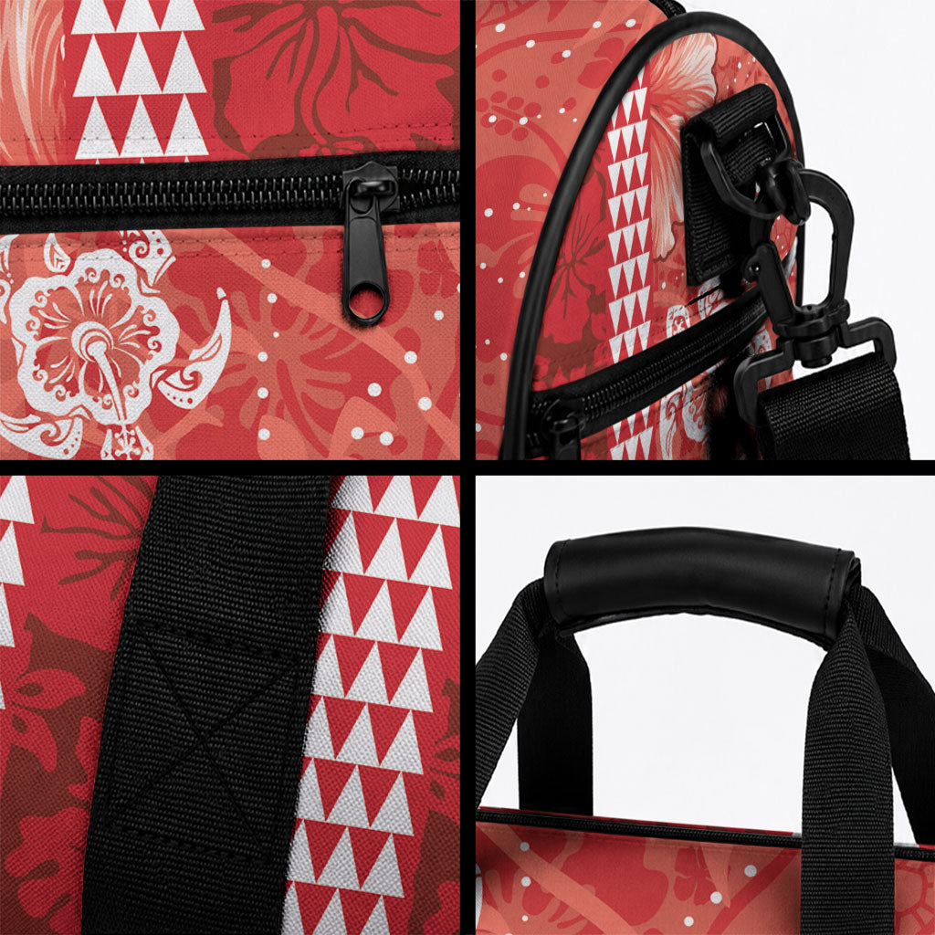 Red Hibiscus Turtle Duffle Bag Hawaiian Style Tribal Tapa Pattern LT9 - Polynesian Pride