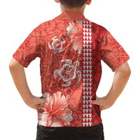 Red Hibiscus Turle Family Matching Off Shoulder Maxi Dress and Hawaiian Shirt Hawaiian Style Tribal Tapa Pattern LT9 - Polynesian Pride