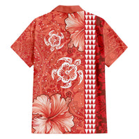 Red Hibiscus Turle Family Matching Off Shoulder Maxi Dress and Hawaiian Shirt Hawaiian Style Tribal Tapa Pattern LT9 - Polynesian Pride