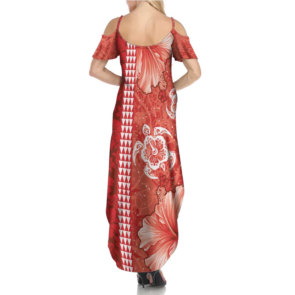 Red Hibiscus Turle Family Matching Summer Maxi Dress and Hawaiian Shirt Hawaiian Style Tribal Tapa Pattern LT9 - Polynesian Pride