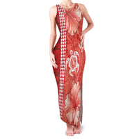Red Hibiscus Turle Family Matching Tank Maxi Dress and Hawaiian Shirt Hawaiian Style Tribal Tapa Pattern LT9 Mom's Dress Red - Polynesian Pride