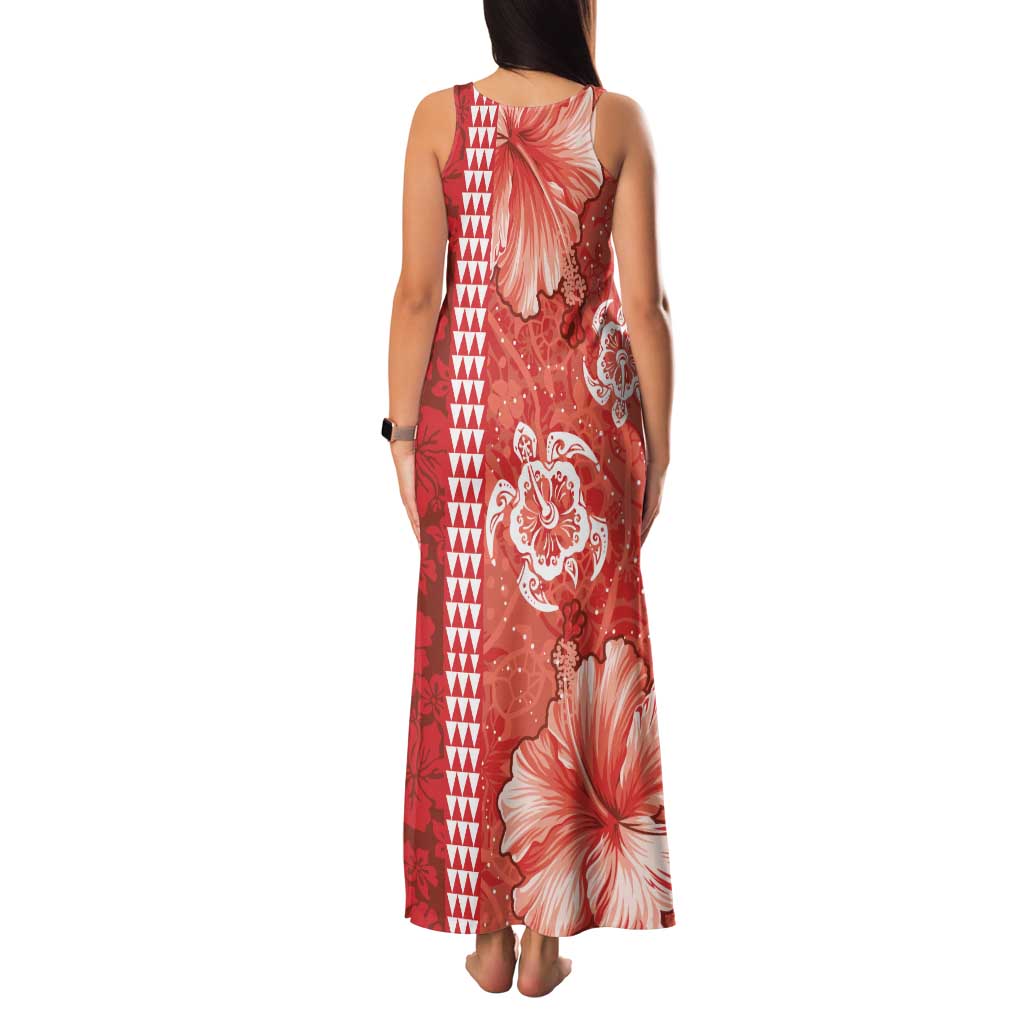 Red Hibiscus Turle Family Matching Tank Maxi Dress and Hawaiian Shirt Hawaiian Style Tribal Tapa Pattern LT9 - Polynesian Pride