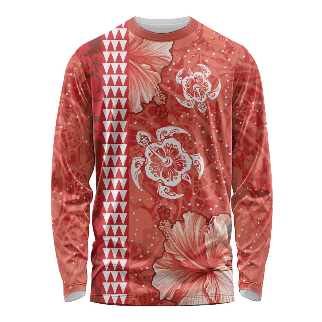 Red Hibiscus Turle Long Sleeve Shirt Hawaiian Style Tribal Tapa Pattern LT9 Unisex Red - Polynesian Pride