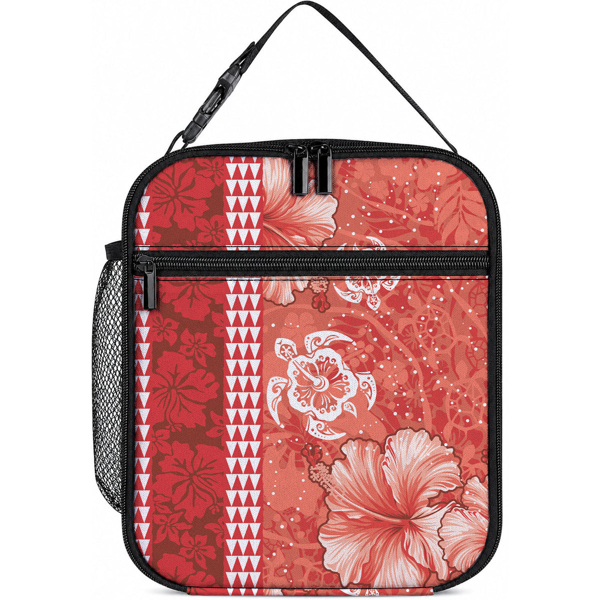 Red Hibiscus Turtle Lunch Bag Hawaiian Style Tribal Tapa Pattern LT9 10.2 × 8.3 × 4.3 inch Red - Polynesian Pride