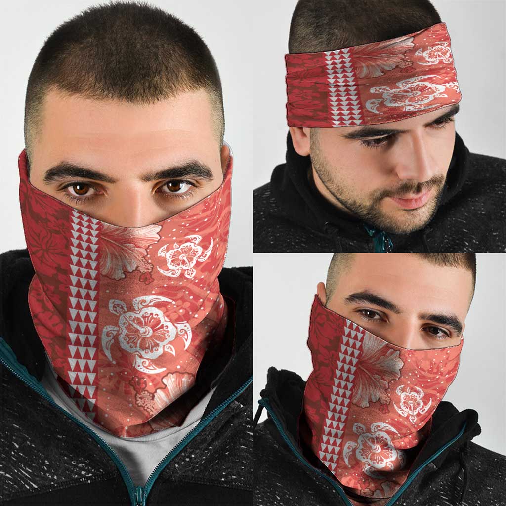 Red Hibiscus Turle Neck Gaiter Hawaiian Style Tribal Tapa Pattern - Polynesian Pride