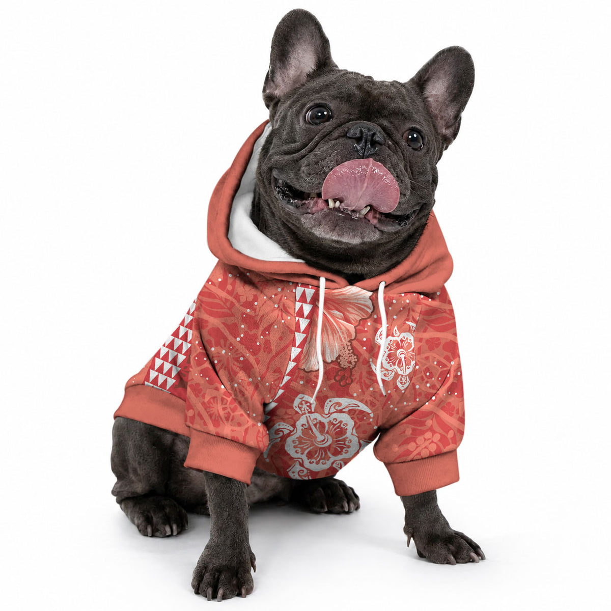 Red Hibiscus Turtle Pet Hoodie Hawaiian Style Tribal Tapa Pattern LT9 - Polynesian Pride