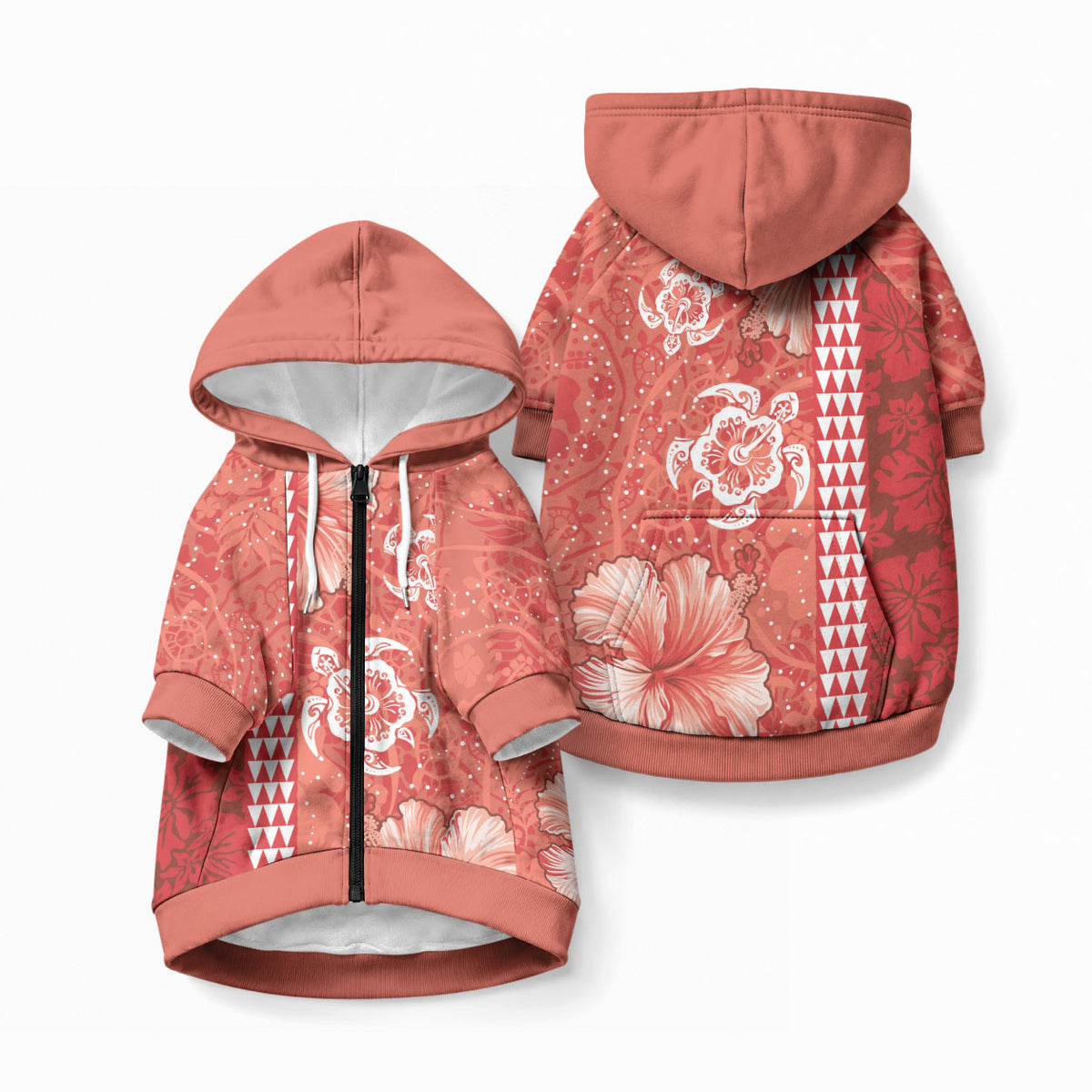 Red Hibiscus Turtle Pet Hoodie Hawaiian Style Tribal Tapa Pattern LT9 Zip-up Red - Polynesian Pride
