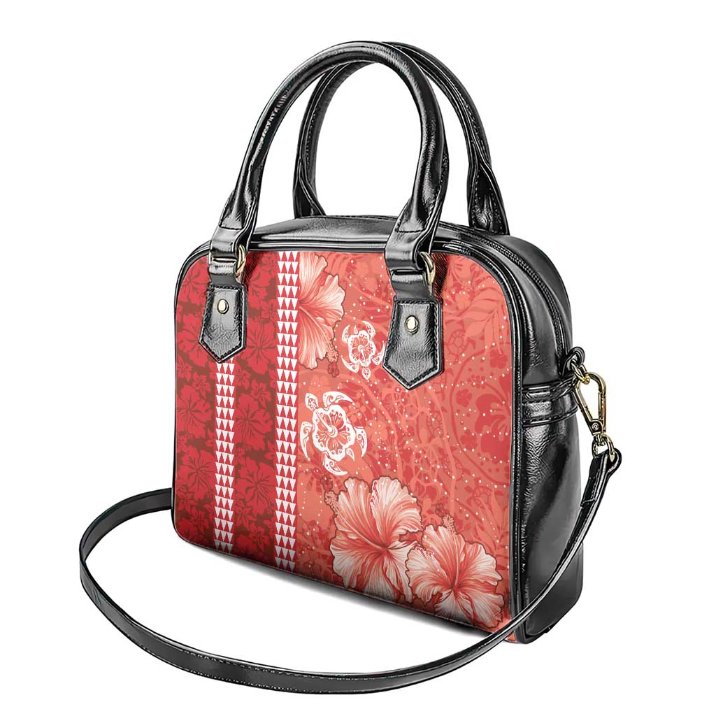 Red Hibiscus Turle Shoulder Handbag Hawaiian Style Tribal Tapa Pattern