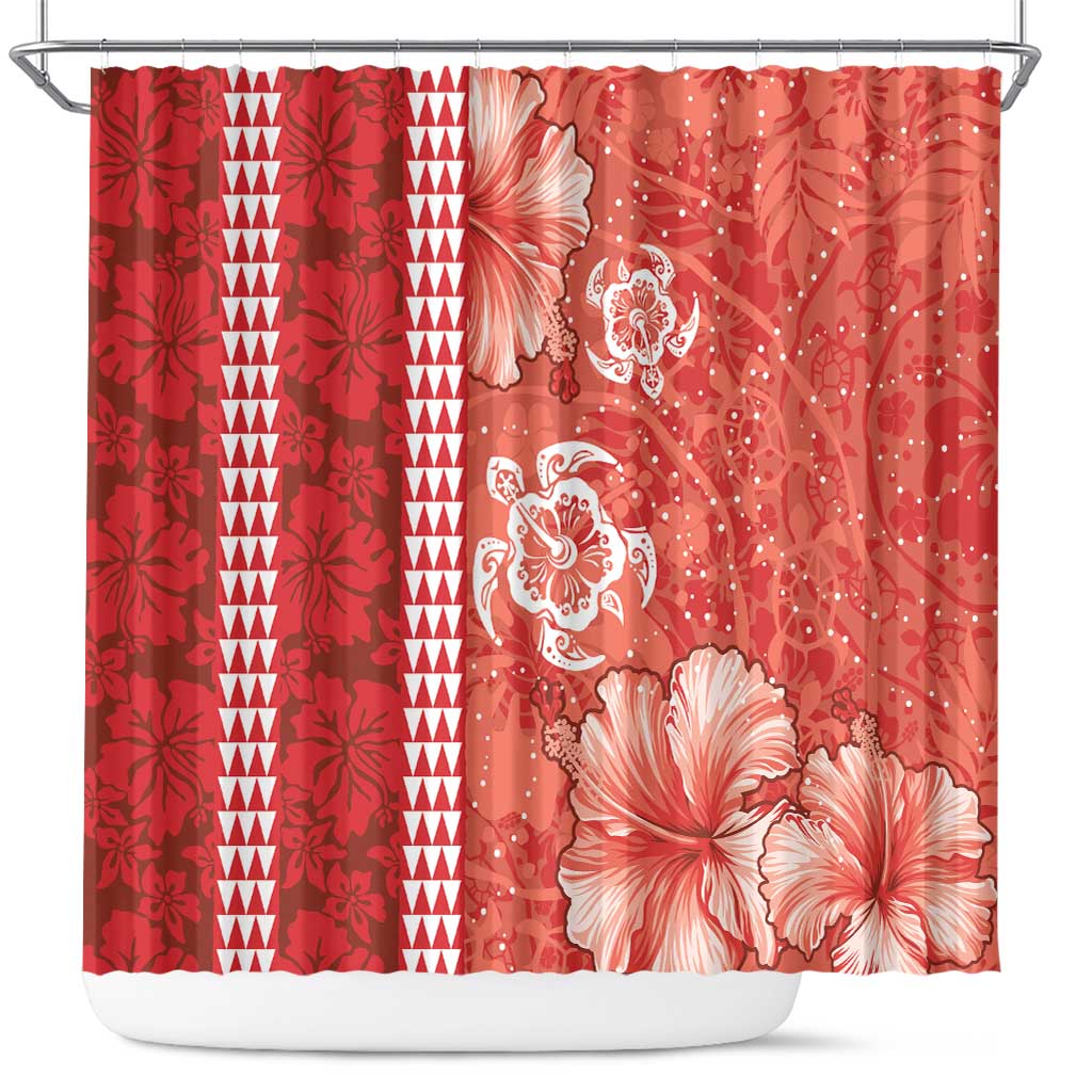 Red Hibiscus Turle Shower Curtain Hawaiian Style Tribal Tapa Pattern LT9 Red - Polynesian Pride
