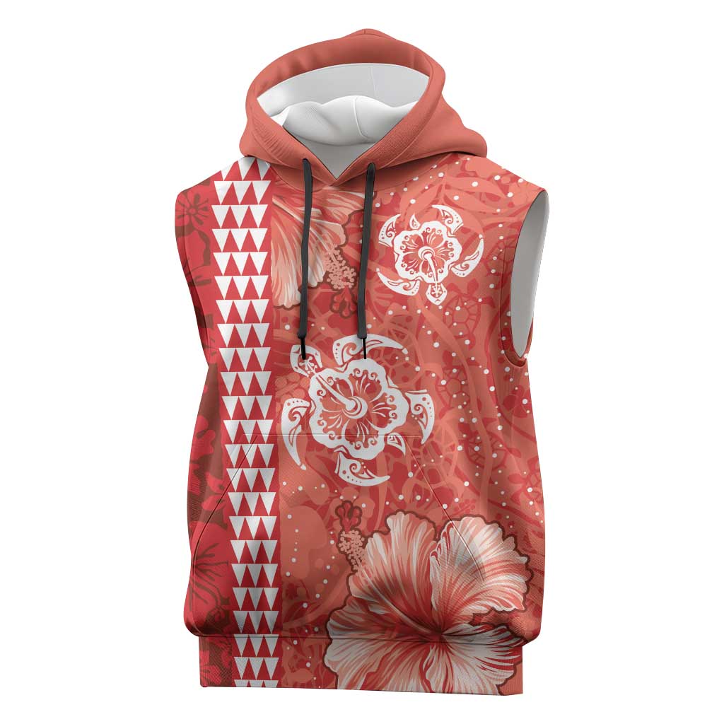 Red Hibiscus Turle Sleeveless Hoodie Hawaiian Style Tribal Tapa Pattern LT9 Red - Polynesian Pride