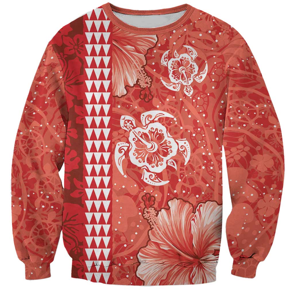 Red Hibiscus Turle Sweatshirt Hawaiian Style Tribal Tapa Pattern LT9 Unisex Red - Polynesian Pride