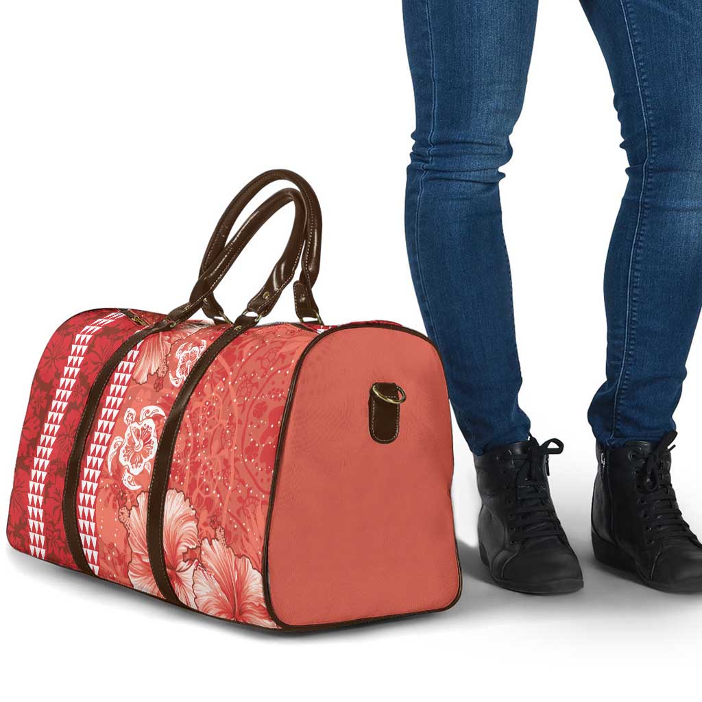 Red Hibiscus Turle Travel Bag Hawaiian Style Tribal Tapa Pattern - Polynesian Pride