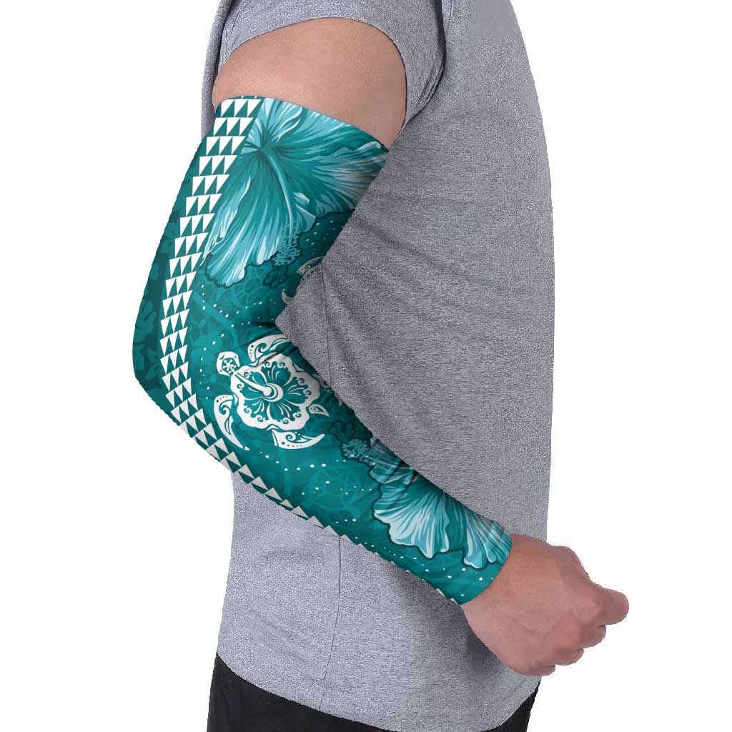 Teal Hibiscus Turle Arm Sleeves Hawaiian Style Tribal Tapa Pattern LT9 - Polynesian Pride