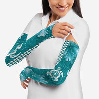 Teal Hibiscus Turle Arm Sleeves Hawaiian Style Tribal Tapa Pattern LT9 - Polynesian Pride