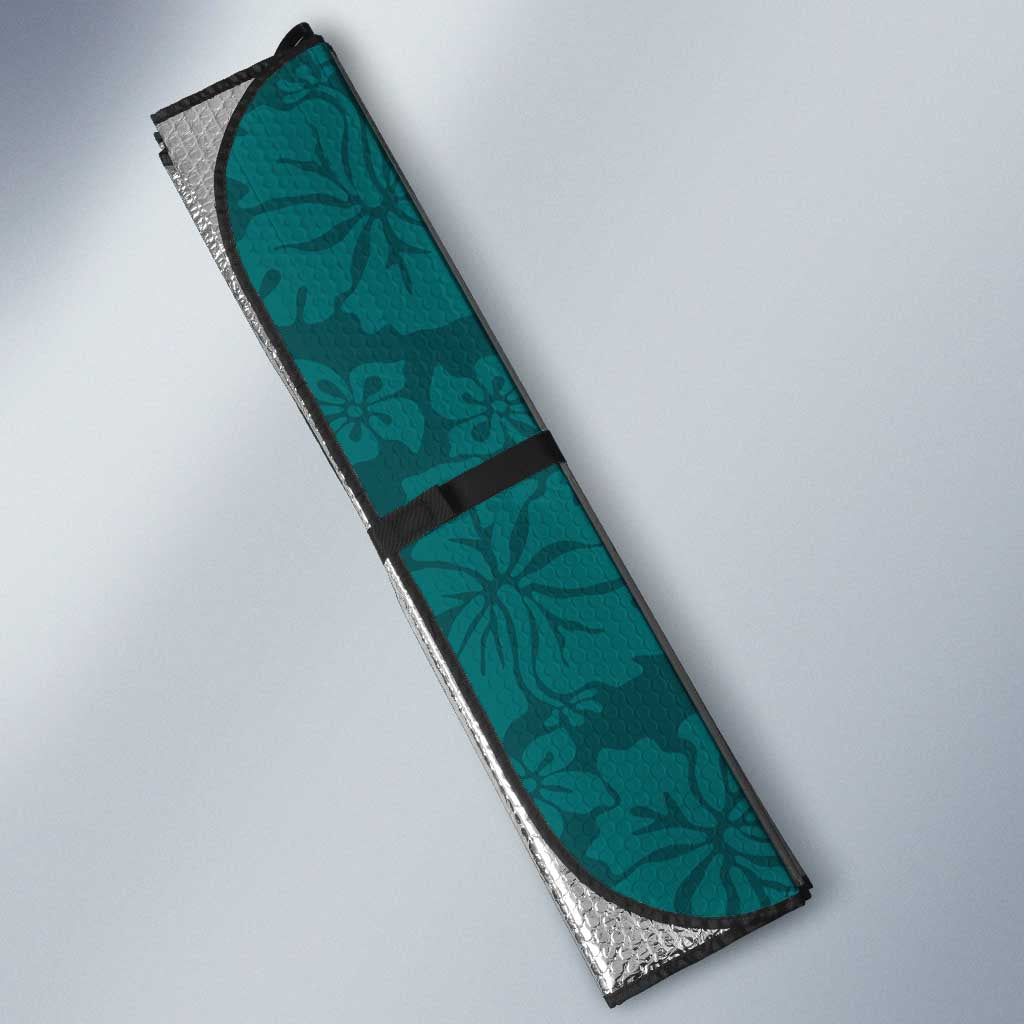 Teal Hibiscus Turle Auto Sun Shade Hawaiian Style Tribal Tapa Pattern LT9 - Polynesian Pride