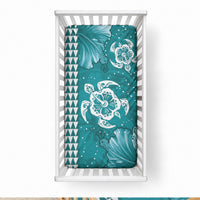 Teal Hibiscus Turtle Baby Bed Cover Hawaiian Style Tribal Tapa Pattern LT9 28 × 52 in Teal - Polynesian Pride