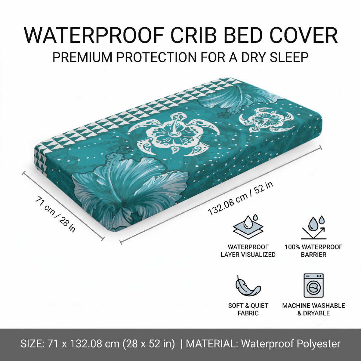 Teal Hibiscus Turtle Baby Bed Cover Hawaiian Style Tribal Tapa Pattern LT9 - Polynesian Pride