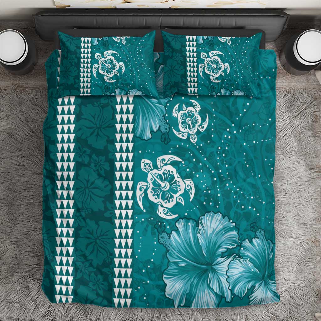 Teal Hibiscus Turle Bedding Set Hawaiian Style Tribal Tapa Pattern LT9 Teal - Polynesian Pride