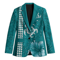 Teal Hibiscus Turle Blazer Hawaiian Style Tribal Tapa Pattern LT9 Unisex Teal - Polynesian Pride