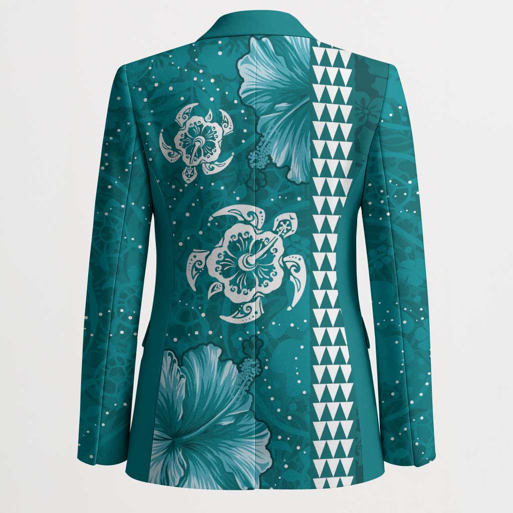 Teal Hibiscus Turle Blazer Hawaiian Style Tribal Tapa Pattern LT9 - Polynesian Pride