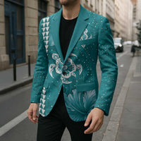 Teal Hibiscus Turle Blazer Hawaiian Style Tribal Tapa Pattern LT9 - Polynesian Pride