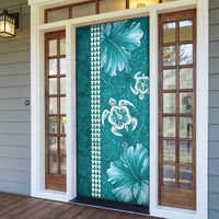 Teal Hibiscus Turle Door Cover Hawaiian Style Tribal Tapa Pattern LT9 - Polynesian Pride