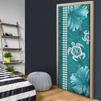 Teal Hibiscus Turle Door Cover Hawaiian Style Tribal Tapa Pattern LT9 - Polynesian Pride
