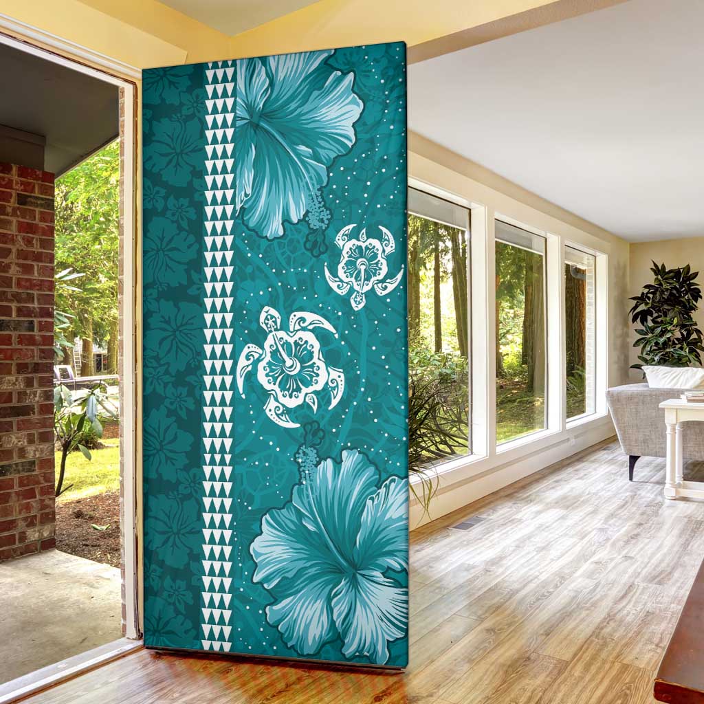 Teal Hibiscus Turle Door Cover Hawaiian Style Tribal Tapa Pattern LT9 - Polynesian Pride