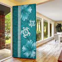 Teal Hibiscus Turle Door Cover Hawaiian Style Tribal Tapa Pattern LT9 - Polynesian Pride