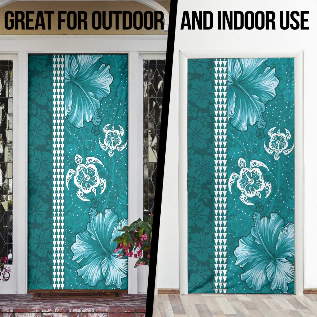 Teal Hibiscus Turle Door Cover Hawaiian Style Tribal Tapa Pattern LT9 - Polynesian Pride