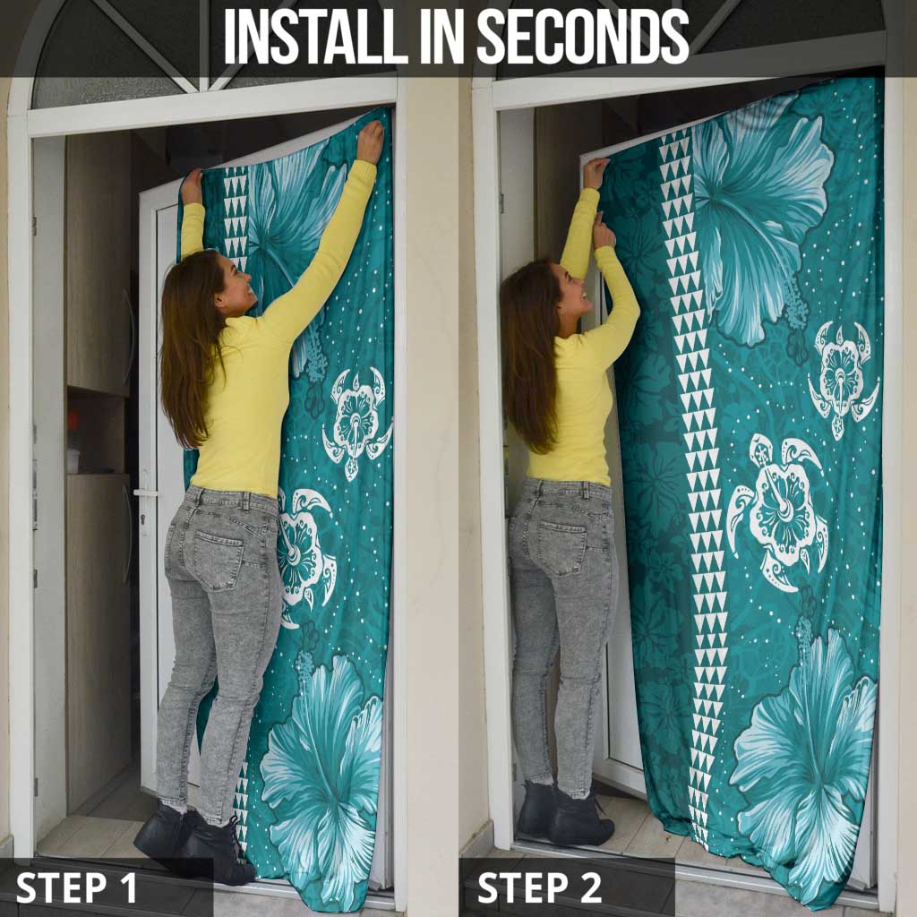 Teal Hibiscus Turle Door Cover Hawaiian Style Tribal Tapa Pattern LT9 - Polynesian Pride