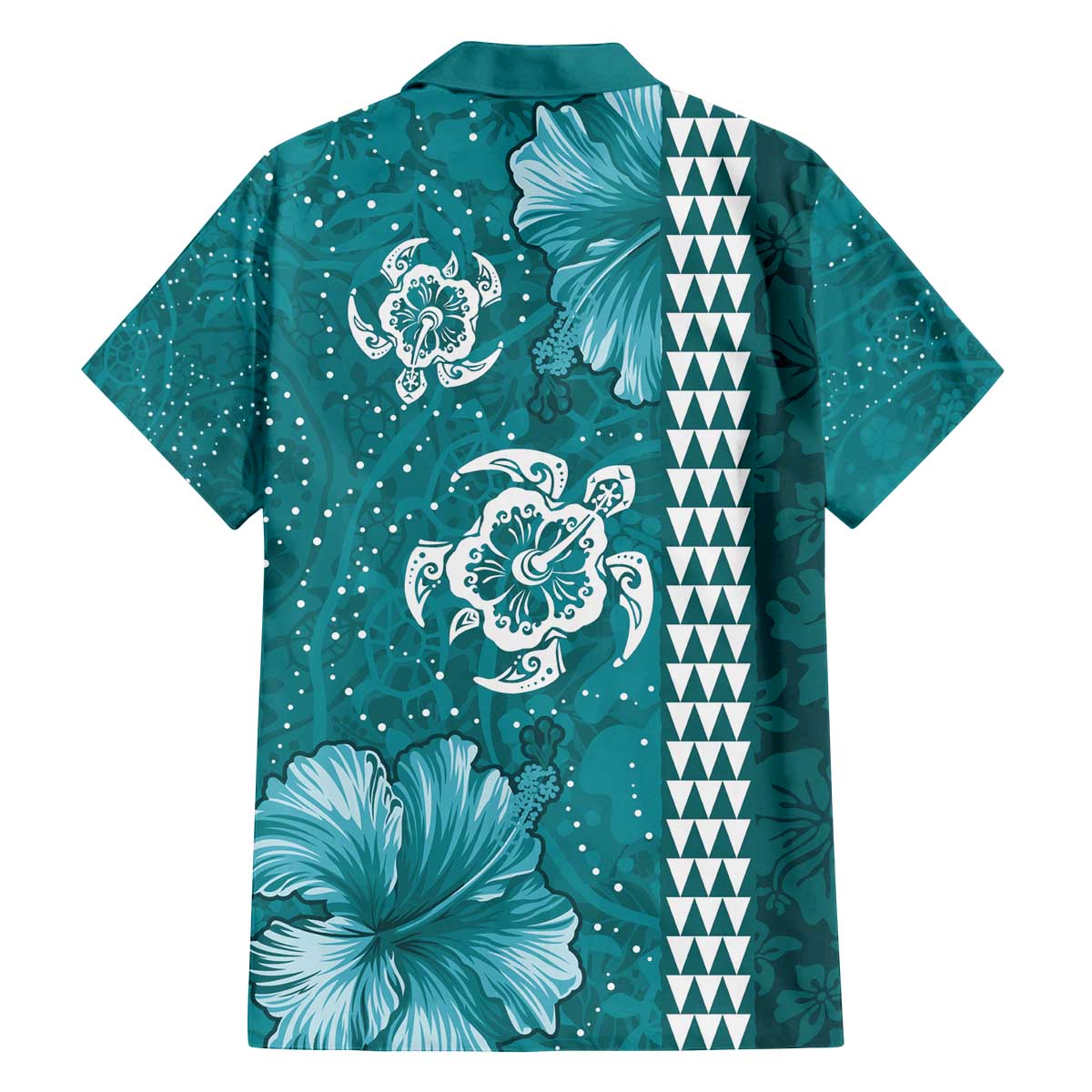 Teal Hibiscus Turle Family Matching Off The Shoulder Long Sleeve Dress and Hawaiian Shirt Hawaiian Style Tribal Tapa Pattern LT9 - Polynesian Pride